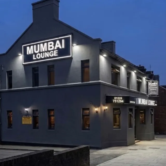Mumbai Lounge, Barnsley — the illuminated exterior at night