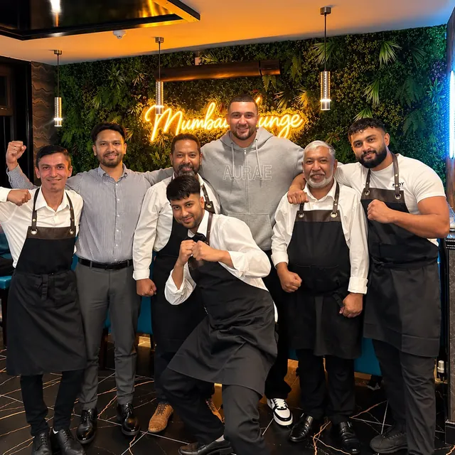 Professional boxer Callum Simpson with the Mumbai Lounge team